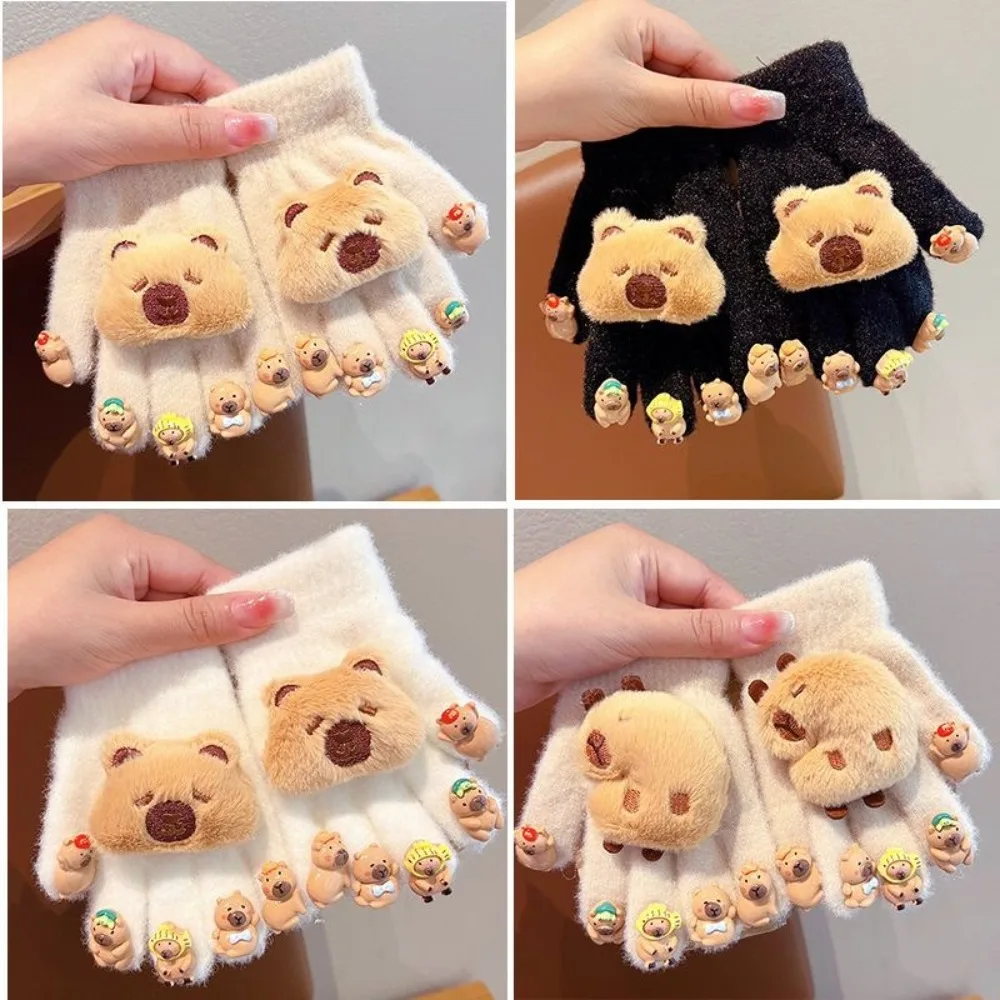

1 pair Warm Capybara Children Glove Five Finger Plush Winter Plush Glove 3D Cold-proof Gloves Kids