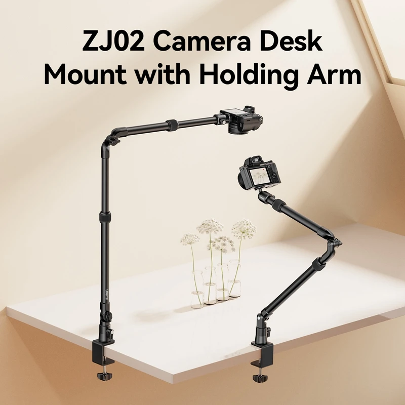 Ulanzi ZJ02 Camera Desk Mount with Holding Arm 4.8cm C-Clamp Flexible Adjustment Extend to 65cm Arm for Still Life Photography