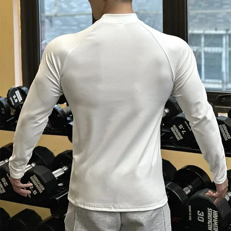 Autumn and winter new de velvet high neck long sleeve men's T-shirt casual shirt fashion fitness exercise sportswear