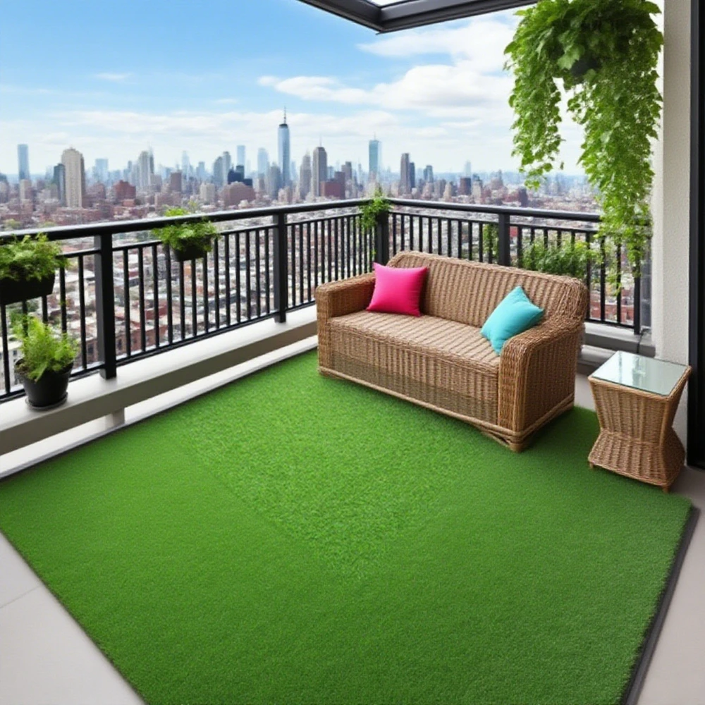 سجادة من العشب الاصطناعي باللون الأخضر للهالوين، حصيرة عشب صناعية كثافة مع فتحات تصريف ودعم مطاطي، مناسبة للداخل #3