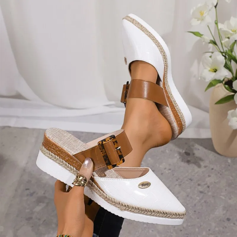 النساء الصنادل مغلقة تو صندل خشبي المرأة الصيف المصارع أحذية امرأة موضة رياضة قماشية صنادل أرضية Zapatos De Mujer