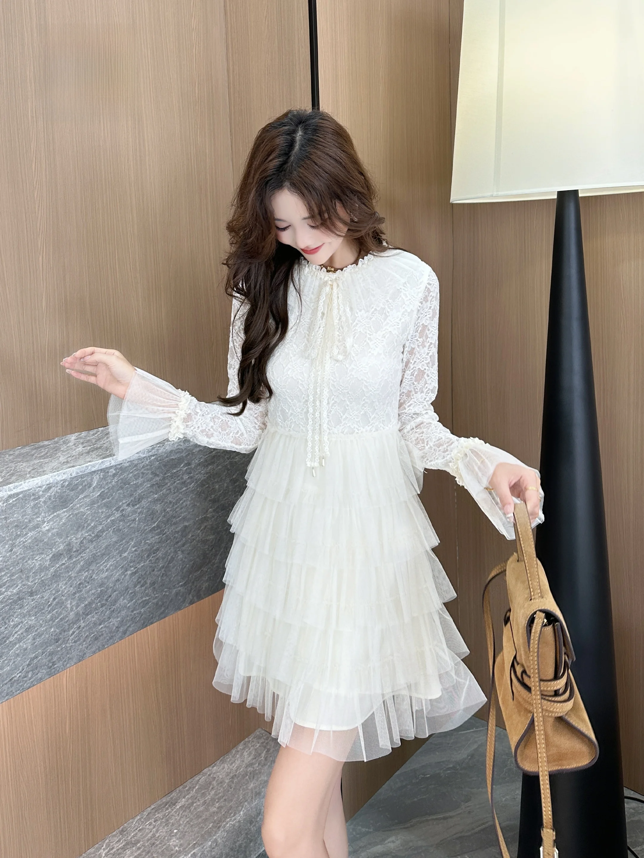 

Annelily Gentle Lace Women's Dr Spring Summer Autumn Casual Sle Midi Skirt Long Sve Polyester Fabric A-Line Dr