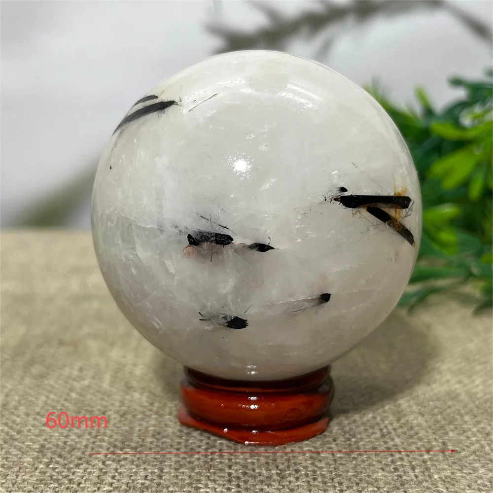 Crystal Natural Black Tourmaline Hair Sphere Ball Stone Quartz Reiki High Quality Healing Stones Decoration Mineral+Stand