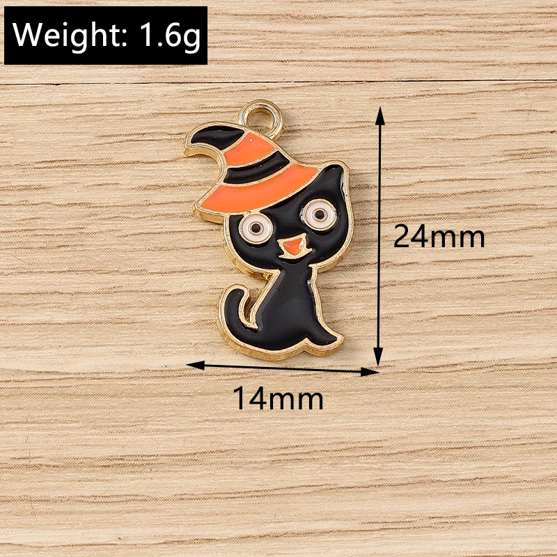 Tusember 20 Stück Emaille-Hexenhut-Katzen-Schädel-Fledermaus-Spinnen-Charm-Anhänger für Halsketten, Ohrringe, DIY-Armbänder, Halloween-Schmuckherstellung – Detail 12