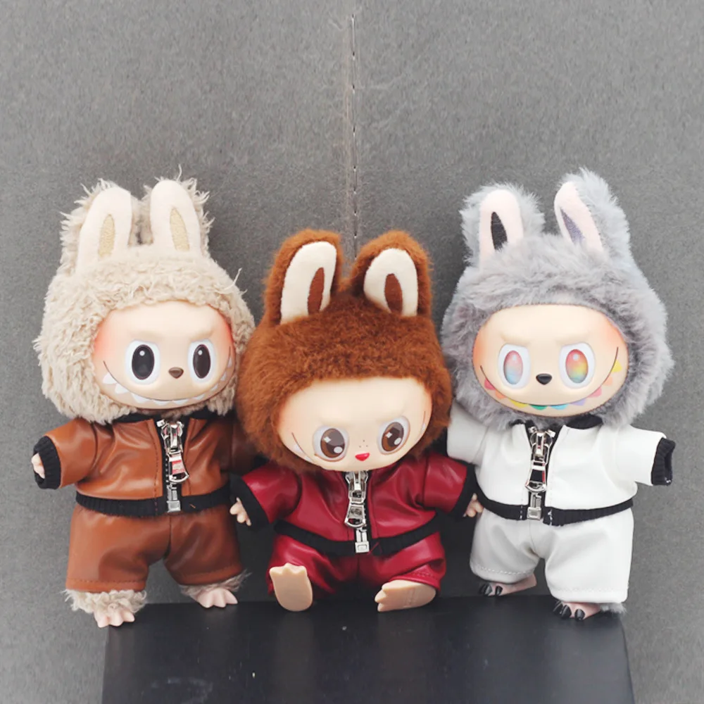 

Doll Clothes For Labubu Cool Trendy Solid-Color Leather Jacket Outfit Fits 15cm/17cm 1st/2nd/3rd Gen Perfect For Sitting Party
