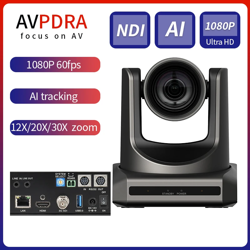 NDI PTZ Camera HDMI 12X 20x 30X Zoom 3G-SDI USB3.0 IP Live Streaming Camera Support POE AI Tracking PTZ Camera for Church,Events
