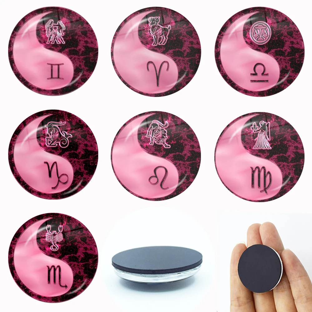 12 Constellations Pink Starry Sky Yin Yang Magnet Fridge Stickers Decoration Home Refrigerator Decor Glass Dome Crystal Souvenir