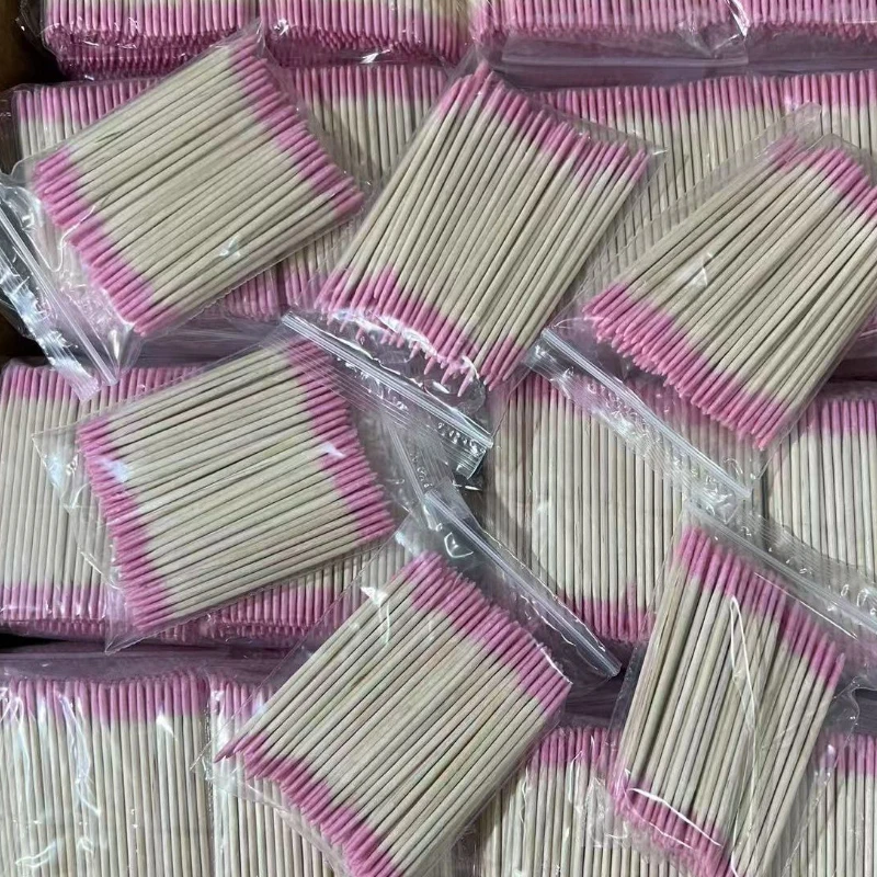 100/500 قطعة مسحات القطن الخشبية القابل للتصرف مزدوجة الرأس أحمر الشفاه الأذن رمش تنظيف مسحات القطن مسمار الغراء إزالة أدوات ماكياج
