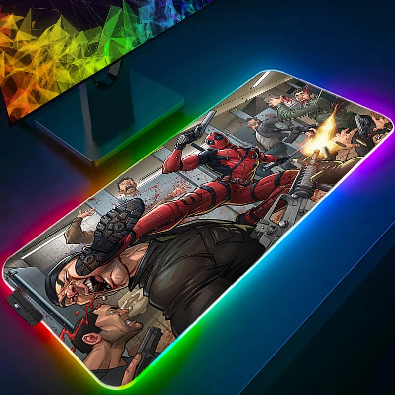 Podkładka pod mysz LED Gaming z podświetleniem, obszyta, akcesoria anime, podkładka RGB dla graczy, komputer PC, komplet, podkładka na biurko pod klawiaturę D-Deadpools