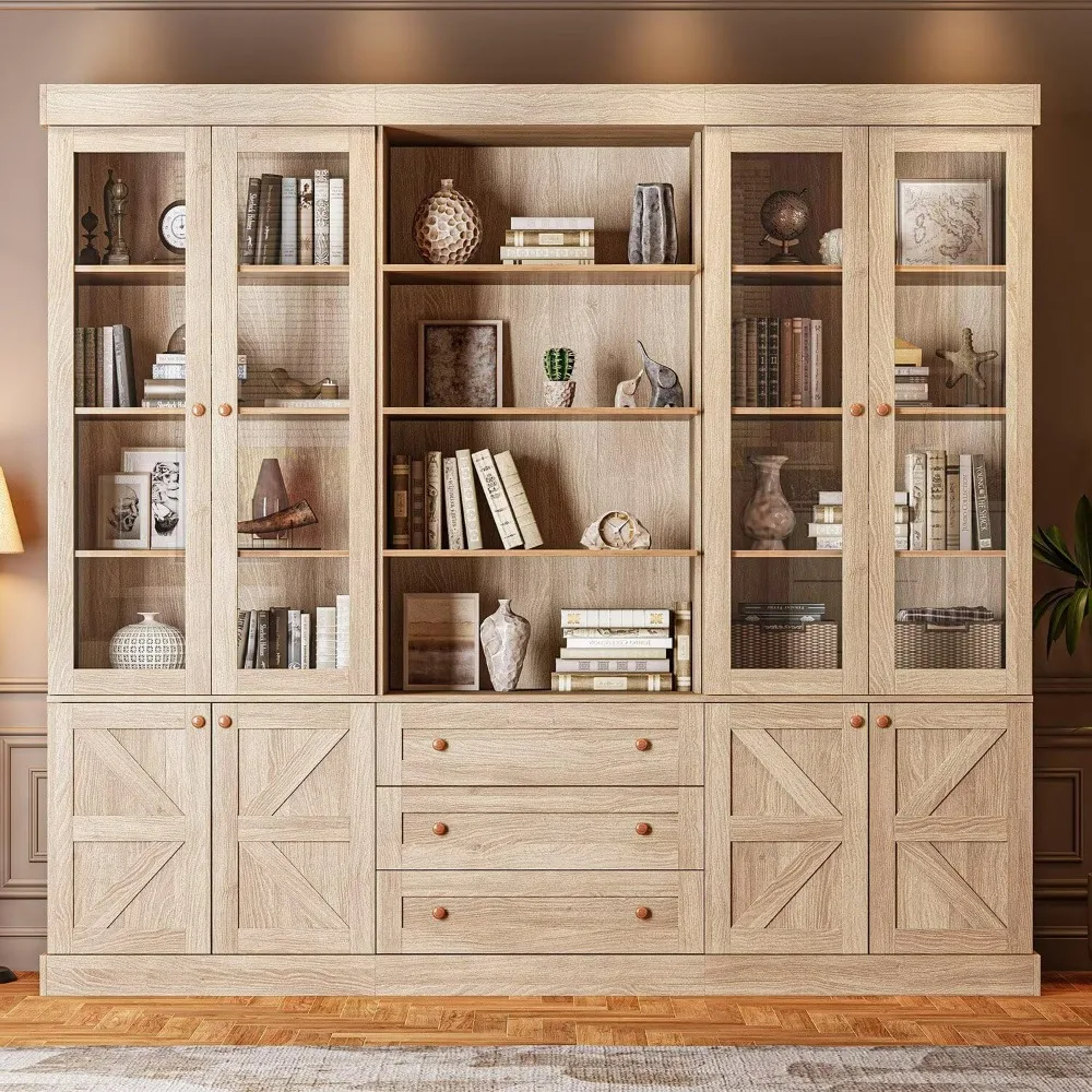 

71" Rustic Farmhouse Pantry - 3-Piece Glass Door Storage Hutch​