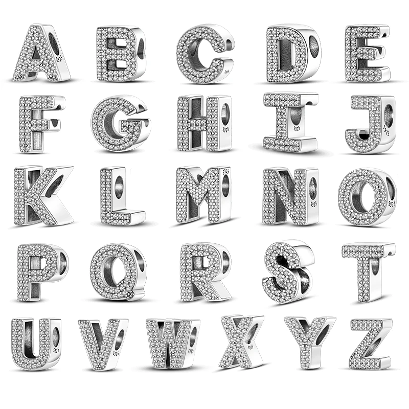 

1 комплект, подвески из стерлингового серебра 925 пробы, 26 букв A-Z, подвеска с алфавитом, подходит для оригинального браслета, ожерелья, кулона, изготовления ювелирных изделий