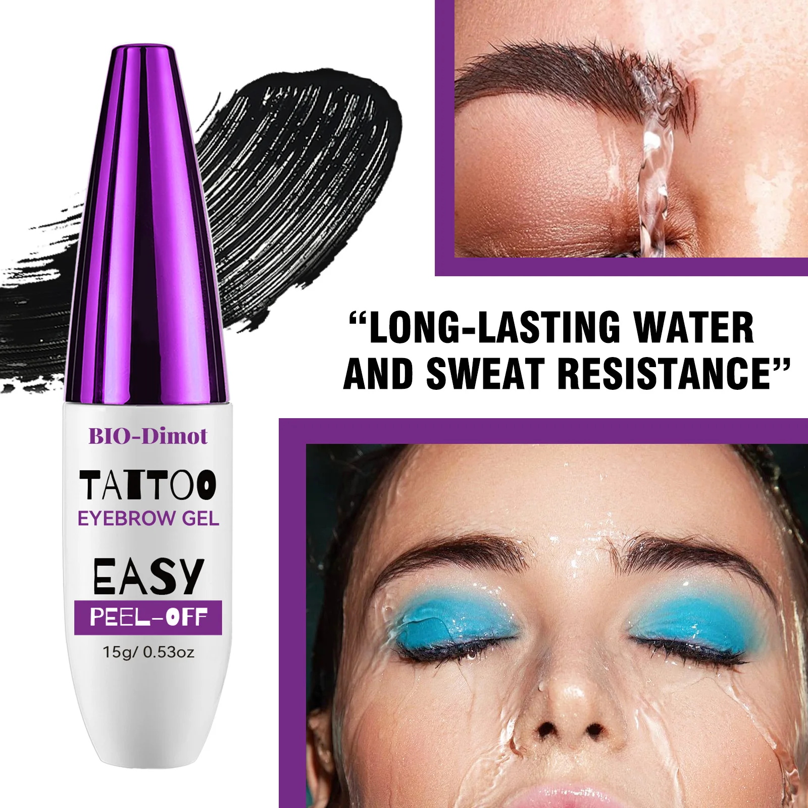 BIO-Dimot 15g Lasting Eyebrow Gel Natural Semi-permanent Shade Waterproof Peel-Off Tint Easy Peel-off Smudge-proof Eyebrow Cream