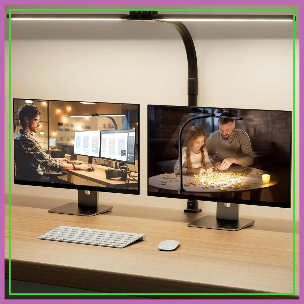 

LED Desk Lamp for Home Office, Dimmable Computer Light with Clamp, Flexible Gooseneck, Double Head, Black