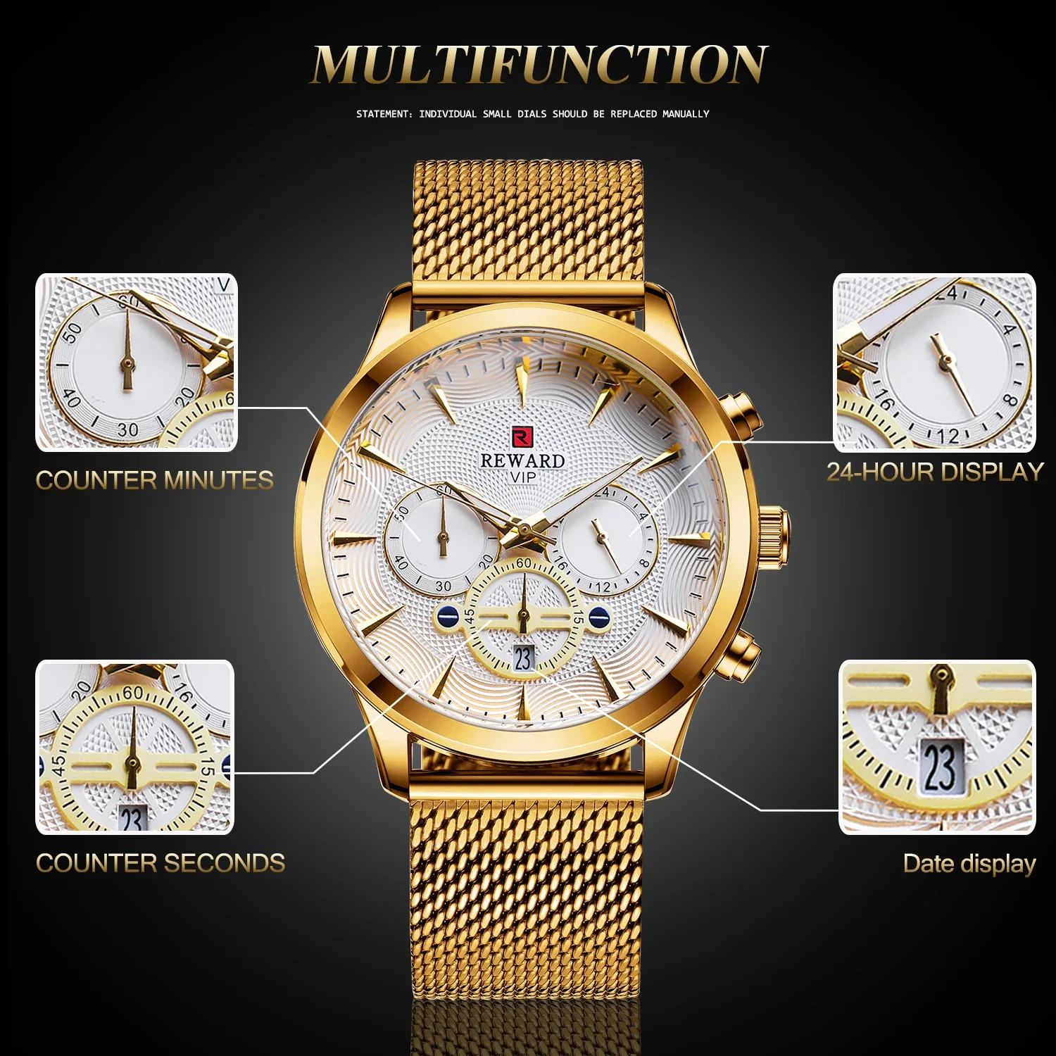 مكافأة 82008 ساعات الأعمال حركة الكوارتز أزياء الرجال الذهب الفولاذ المقاوم للصدأ ووتش الفاخرة التقويم ساعات كوارتز للرجل