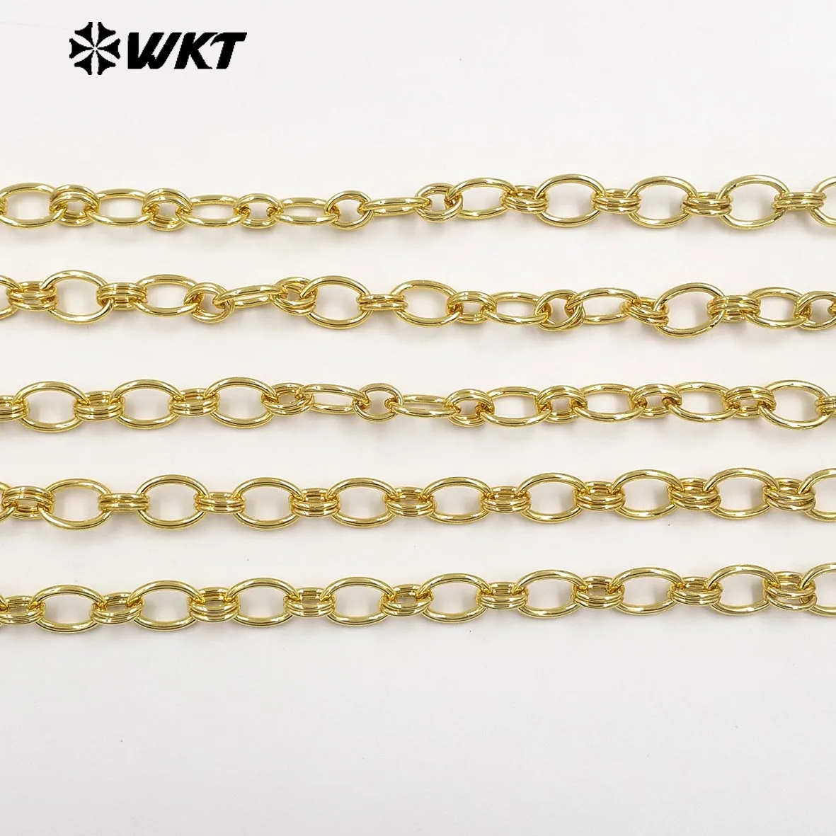 WT-BC272 Minimalism 18K Gold Electroplated On Yellow Brass Double Circles Metal Oval Chain For Men And Women Jewelry Making