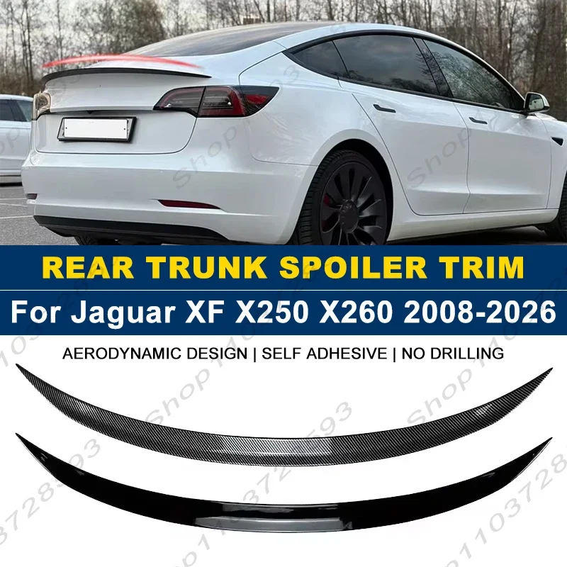 For Jaguar Accessories XF X250 X260 Sedan 2008-2026 Car Rear Trunk Boot Spoiler Wing Lip Body Kits Gloss Black Soft Plastic