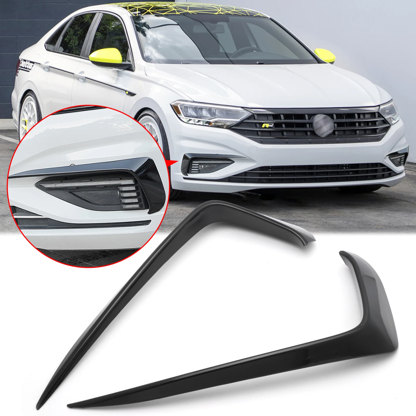 2pcs Black Front Bumper Side Vent Splitter Fog Light Lamp Eyebrow Cover Molding Trims For VW Jetta MK7 2019 2020 2021