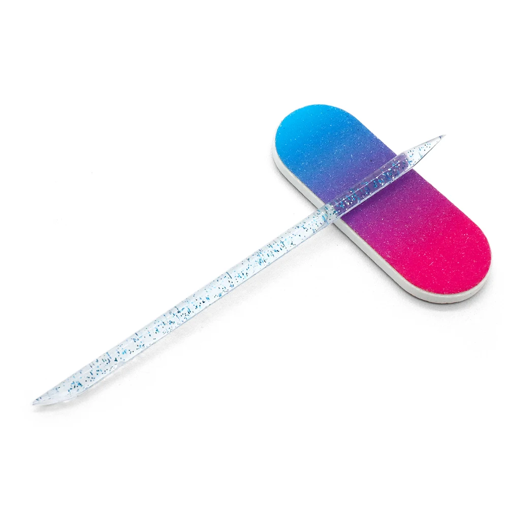 Mini Nail File And Crystal Sticks Set for Press On Nails Double Sided Disposable Nail Files Metal Cuticle Pusher Sticks Manicure