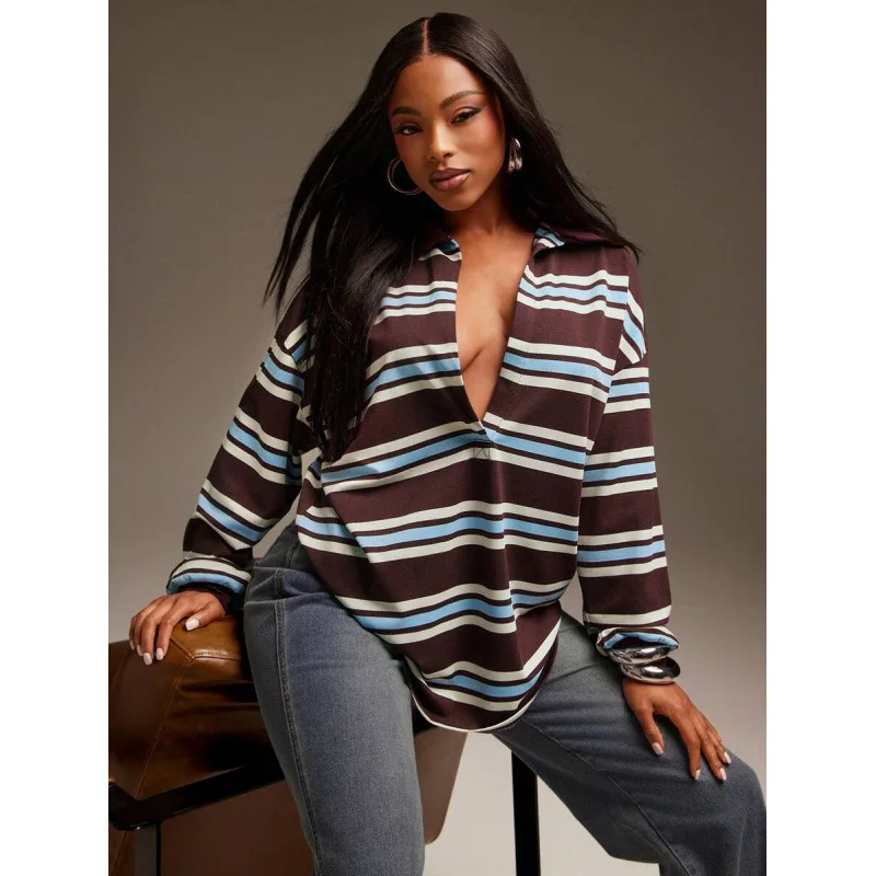 

Свободная полосатая футболка женская, модная, весенняя, не дающаяся в усадку, из других материалов, 100% комфортная посадка, трансграничная поставка