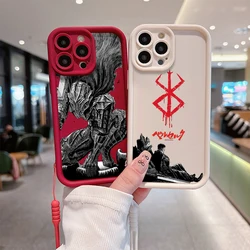 Berserk Guts Anime Phone Case for IPhone 15 14 13 12 11 Pro Max Mini XR XS X 7 8 Plus Soft TPU Back Cover With Hand Strap