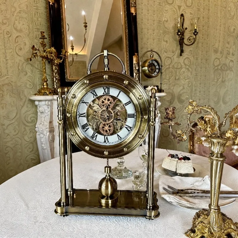 Electroplating Desk Clock Retro Luxury Art Table Clocks Nordic Aesthetic Creative Tabletop Clock Interior Vintage Accessories