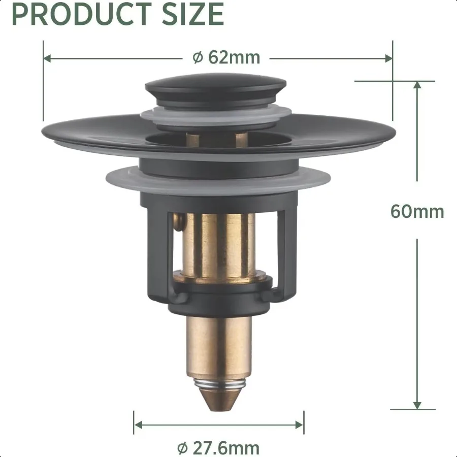 Универсальная пробка для раковины в ванной комнате, комплект из 2 шт., матовая черная всплывающая сливная пробка для сливных отверстий для раковины 1,061,65 против засорения, ванная комната Si