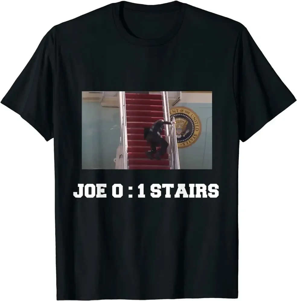 

Joe Biden Falling Down Stairs Joe Vs Stairs Funny Political T-Shirt Tees High Quality 100%Cotton Short Sleeve