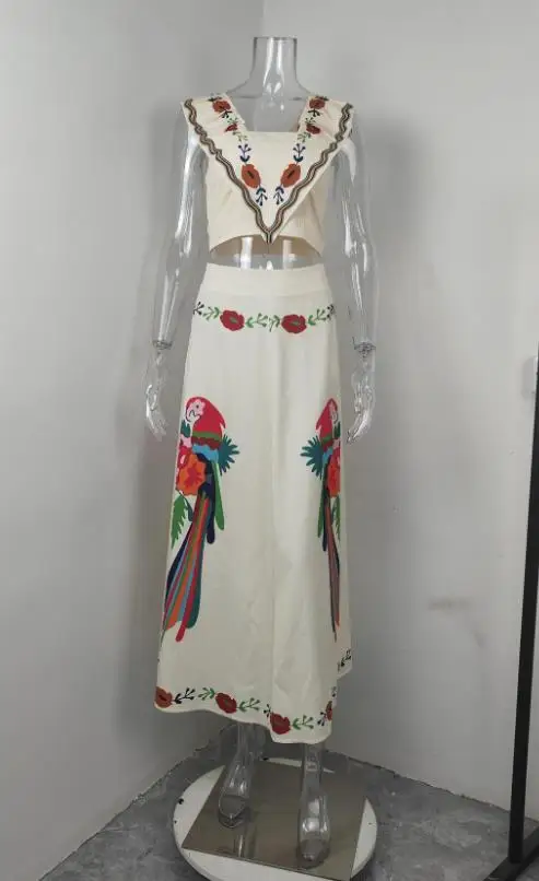 Women's Summer 2025 New Fashionable Casual Printed Ruffle Top Skirt Set Women's Two Piece Set Women's Clothing