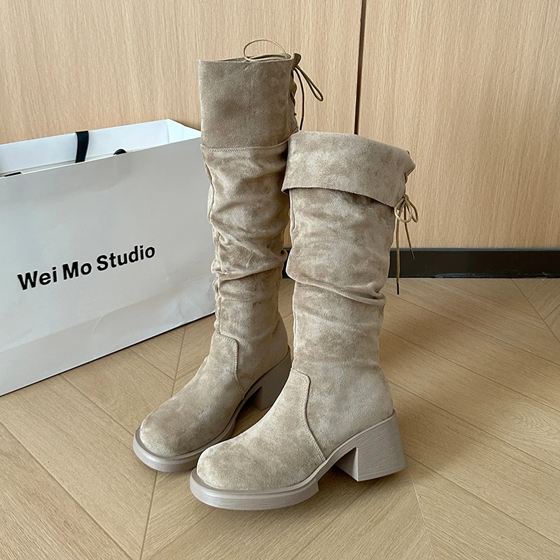 High Heels Women's Boots Winter New Woman Shoes Suede Long Boots 2026 Trend Pumps Chunky Chelsea Boots Fashion Mujer Zapatillas