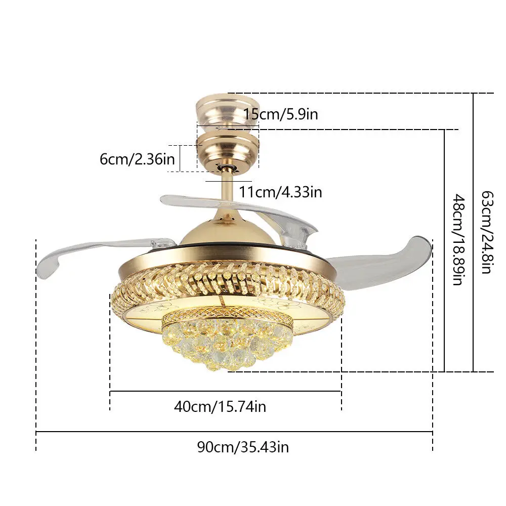 Imagem -05 - Modern Retrátil Cristal Luz Ventilador de Teto Controle Remoto Lâmpada Led Chandelier Cores 36 42