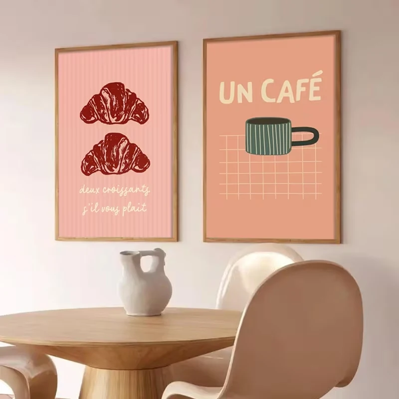 2PCS Modern  Breakfast Including Delightful Croissants Wall Art Print Canvas Painting Poster Picture For Living Room Home Decor