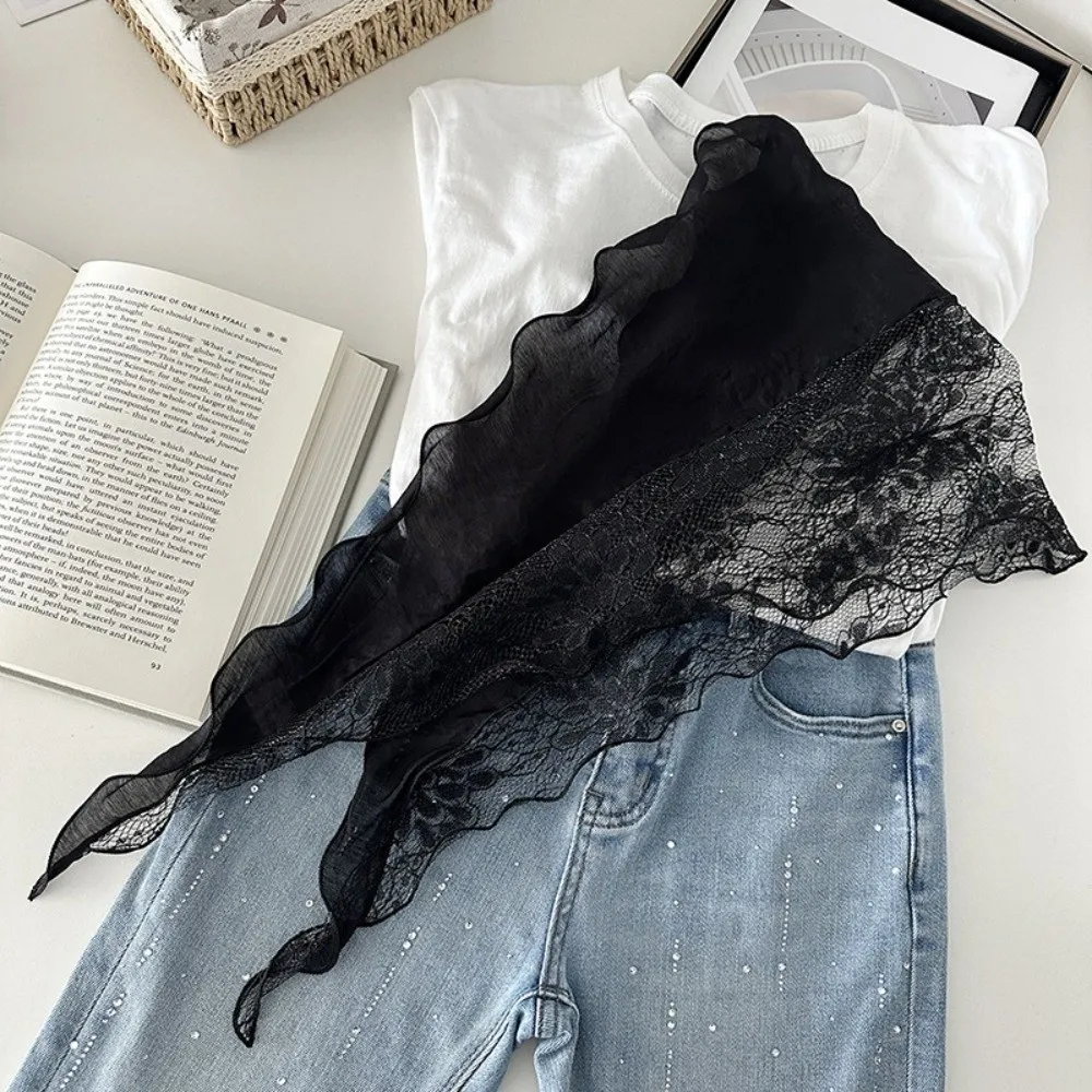 Fashion Breathable Triangle Scarf Lightweight Sunscreen Lace Headband with Lace Pastoral Style Skirt Curtain Bag Accessories