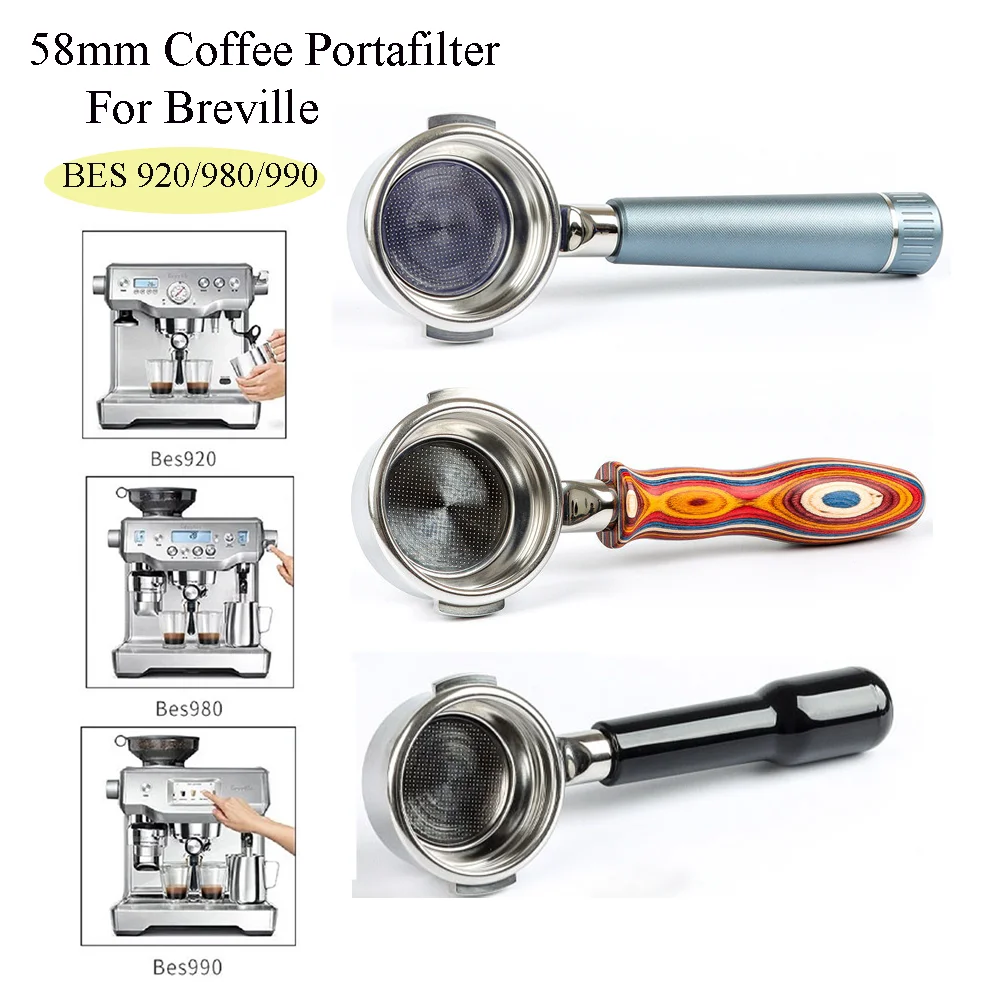 58mm Coffee Bottomless Portafilter For Breville BES920/980/990 Replacement Filter Basket Espresso Machine Handle Barista Tool