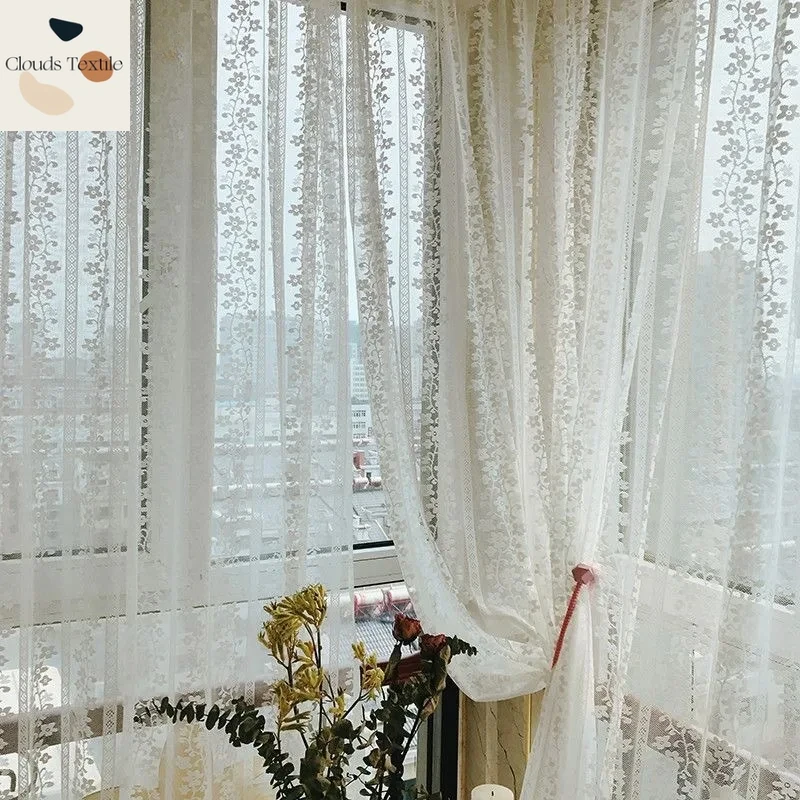 

Beautiful White Lace Window Screen Curtains for Living Dining Room Bedroom Balcony White Gauze American Rural White Moonlight