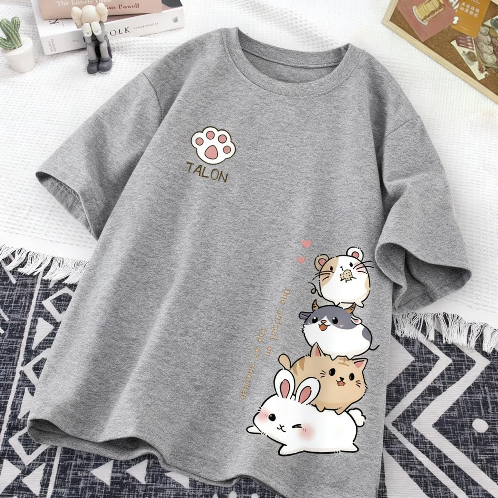 اليابانية في سن المراهقة لطيف الهامستر نمط الحلو طباعة ارتداء اليومي قصيرة الأكمام تي شيرت المرأة فضفاضة عادية طالب نصف كم