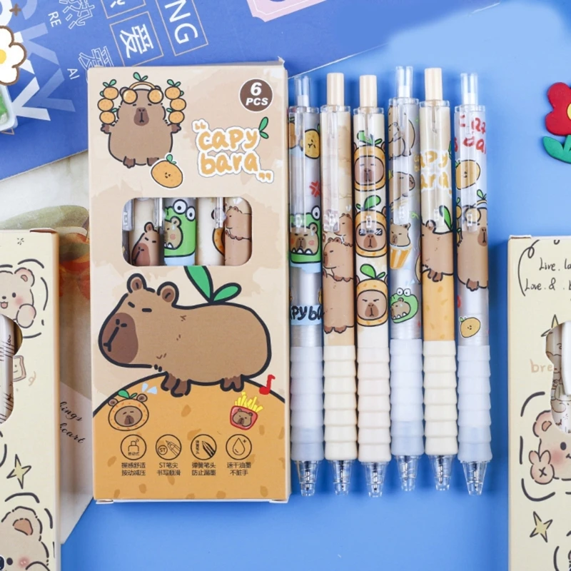 6pcs Cartoon Retractable Gel Pen 0.5 mm Herramienta escritura oficina pluma secado rápido para escribir Dibujo