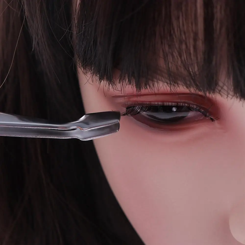 Edelstahl-Wimpernpinzette mit flachem Mund, professionelle falsche Wimpernhilfen, Augenbrauenzange, Schönheit, gerade/Ellenbogen