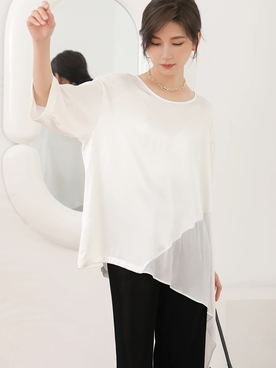 

Новый летний женский топ свободного кроя с асимметричным подолом, белый, в стиле фэмили-шик