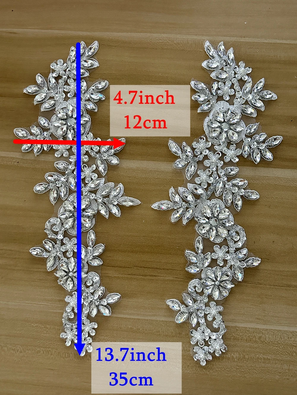 3d Glass Beads Crystals 1 Pair Lace Design Costumes Wedding Dress Patches Appliques Sew on For Wedding Bridal Dress Decorations