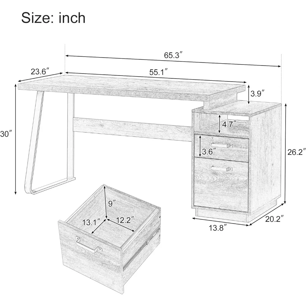 Computer Desk with Storage Drawers for Letter-Size Files, 65