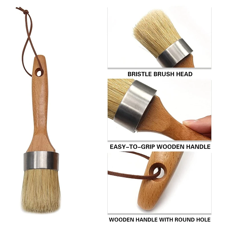 Pincel de cera para pintura de tiza magnética, 2 uds., para muebles, plantillas, proyectos de madera, acabado de cera, pintura con leche, Natural