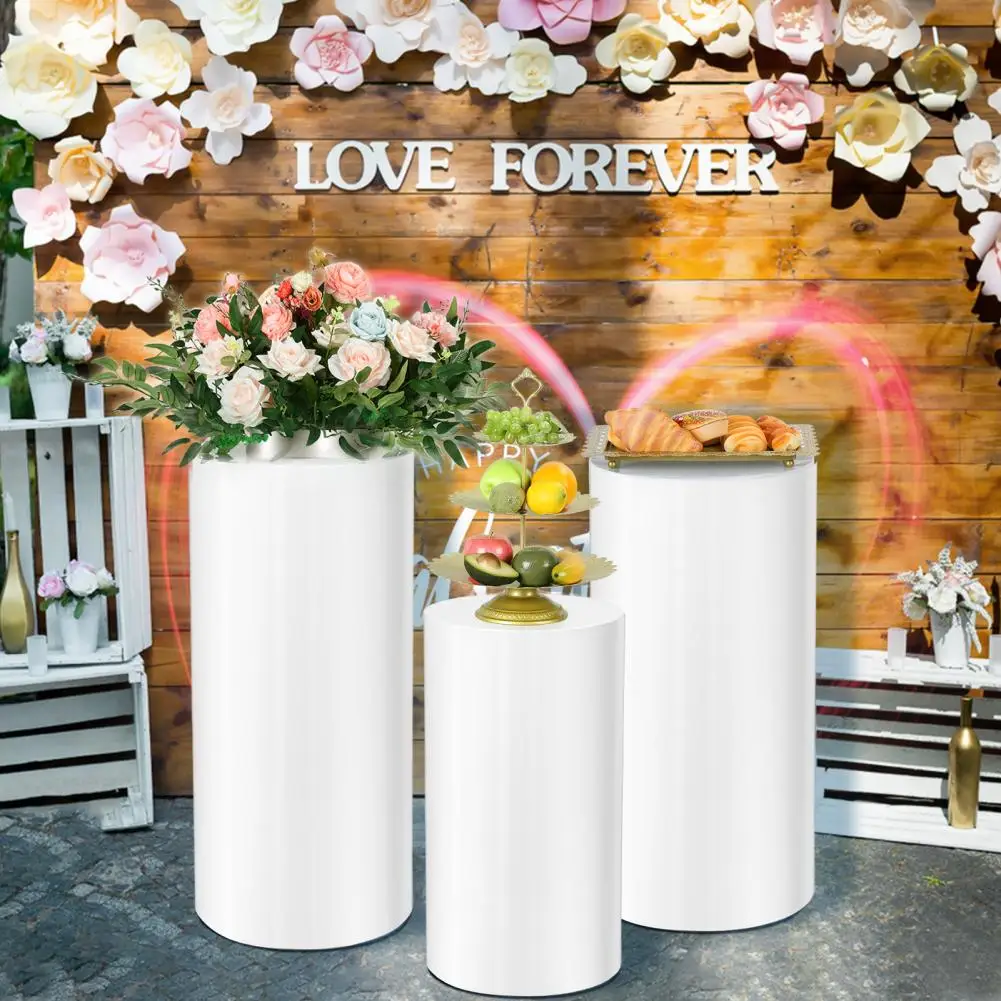 

Pedestal Stand, Cylinder Pedestal Stands, White Round Cylinder Pedestal Display Plinth Pillars for Wedding Party Decor (3Pcs)