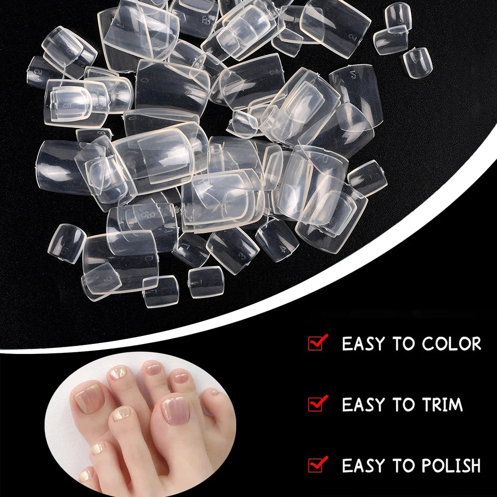 100pcs Full Cover False Toenail Tips Press on Toe Foot Nails Art Tips Artificial Acrylic Nail Capsules False Nail Manicure Tools