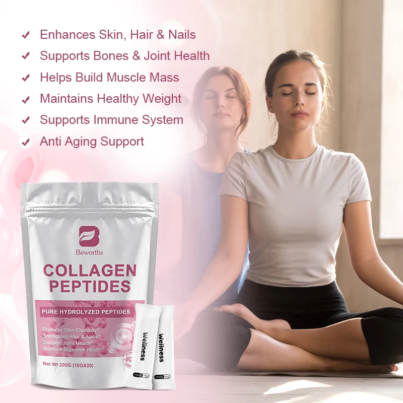 BEWORTHS Hydrolyzed Collagen Peptides Supplement with Hyaluronic Acid,Taurine,Calcium & Vitamins A,D,E Skin,Nails Health