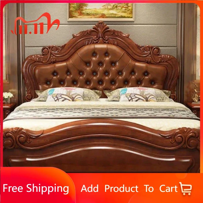 

Kids European Double Bed Queen Royal Wood Twin Frame Double Bed Headboard Luxury Camas Matrimonial Furniture For Bedroom