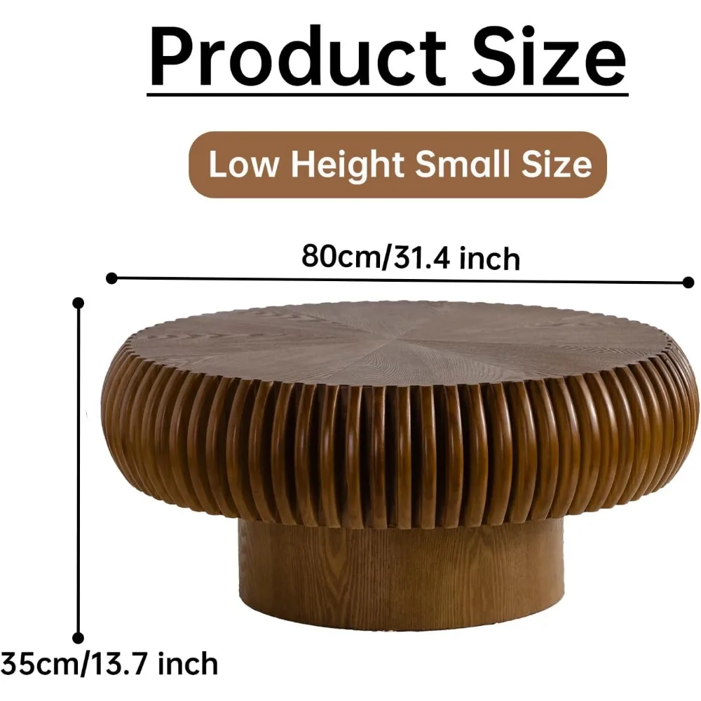 모던 플루티드 드럼 커피 테이블, 지름 31.4인치, 월넛 마감, 거실용