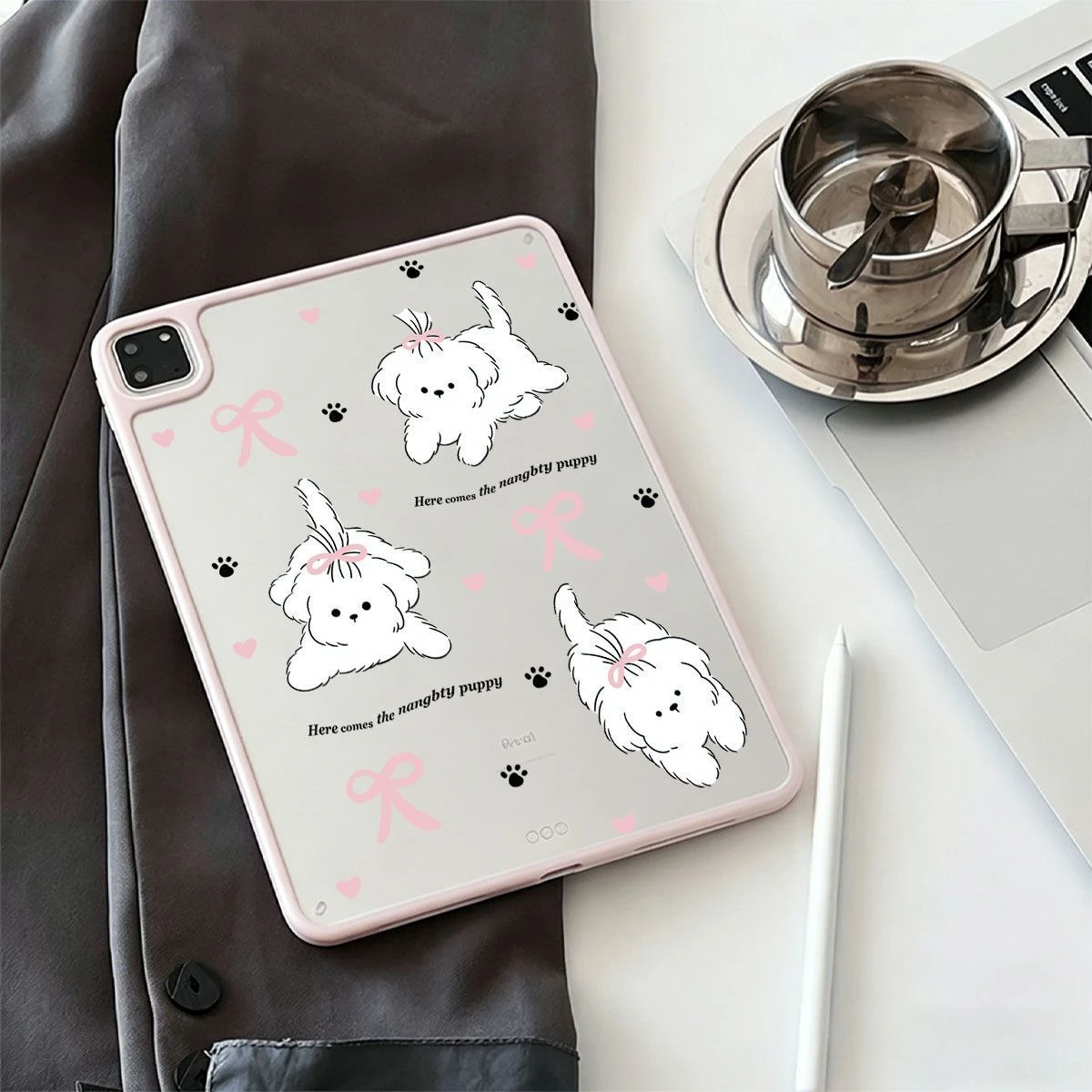Cute Line Puppy Bow Tablet Case For iPad Pro 11 12.9 13 A16 M2 M4 M3 M5 Shell 9.7 10.2 5/6/7/8/9/10/11th Mini Air 3 4 5 6 Cover