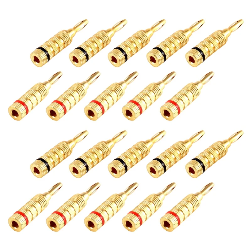 

WG-3333 24K Gold Plated Banana Plugs-Closed Screw Type, 10 Red + 10 Black