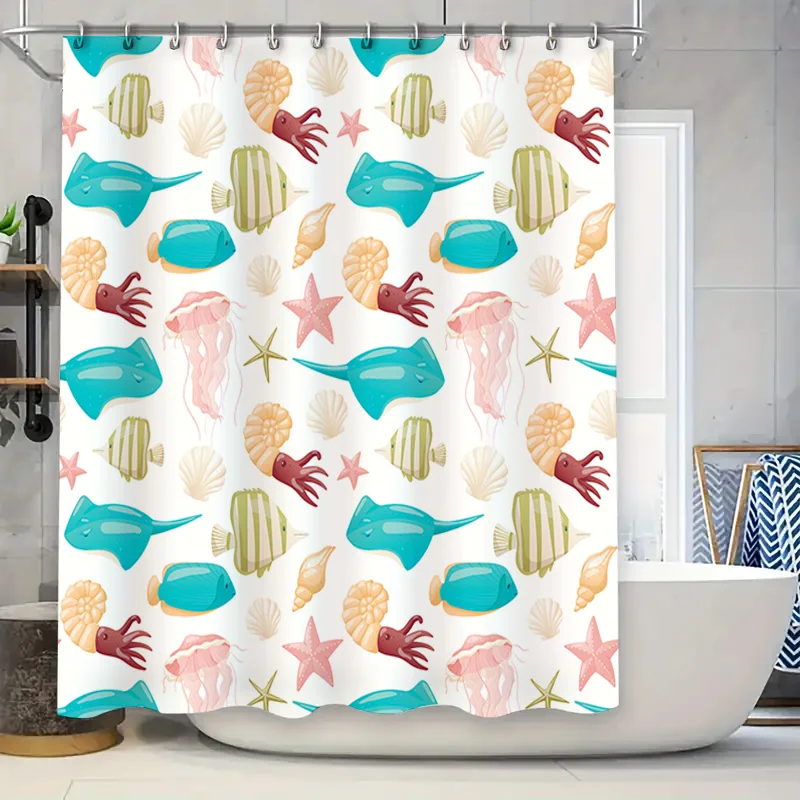 

Vibrant Underwater Life Bathing Curtain with Seashells and Fishes Waterproof Fabric Shower Curtain 72 x 72 inches Perfect Gift f