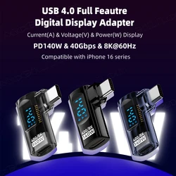 Transparent LED Display 140W USB4.0 40Gbps Type C to C OTG Adapter 8K@60Hz 5A Fast Charging Cable for iPhone 16 15 Tablet Laptop